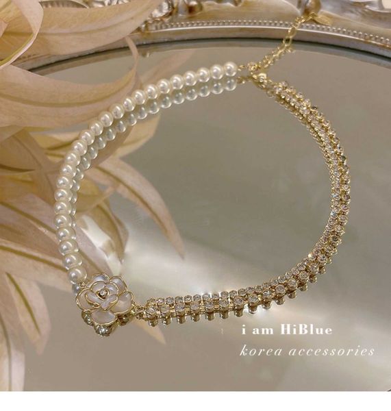 

tiktok diamond white pearl chain necklace elegant small fresh chain., Black