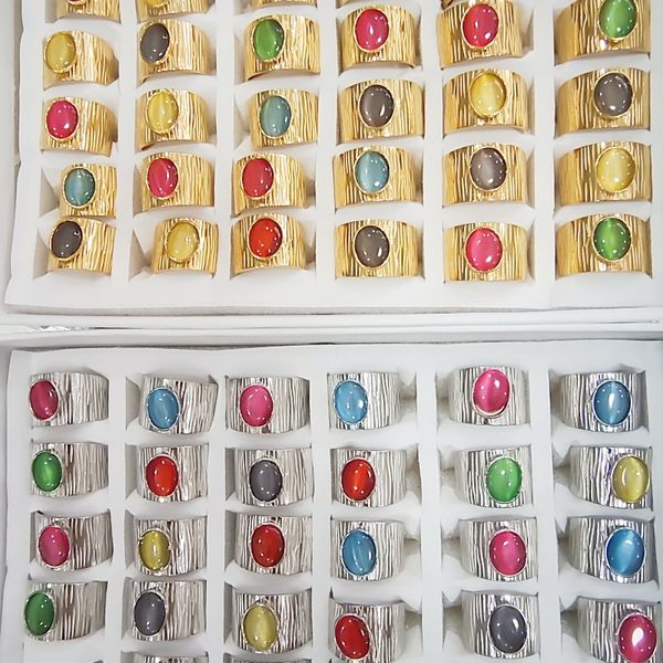 

30 pieces batch of natural colored stone rings suitable for both men and women crystal rings gold and silver mixed with antique silver jewel, Golden;silver