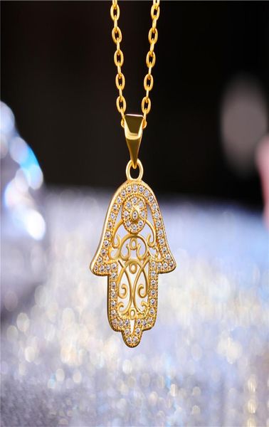 

juya new design trendy goldrose gold hamsa hand of fatima pendant necklace for women men fashion turkish jewelry whole5894692, Silver