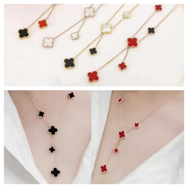 

new alloy four-leaf clover female necklace white fritillary five flower pendant collar chain is simple and fashionable, Black