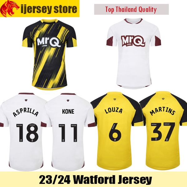 

23 24 watfords soccer jerseys kone 2023 2024 louza sema asprilla bayo healey martins football shirt baah kayembe kalu mens jersey, Black;yellow