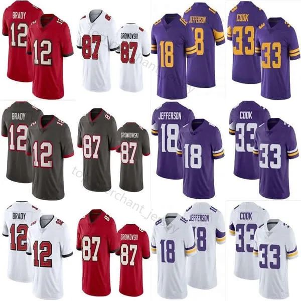 

mens women kids/youth jersey 12 tom brady 87 rob gronkowski 18 justin jefferson chris godwin devin white 33 dalvin cook 19 adam thielen harr, Black;red