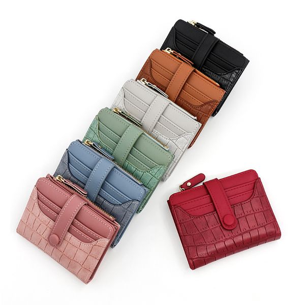 

women short wallet purses real leather multicolor card holder holders single classic zipper pocket long purse wallets, Red;black