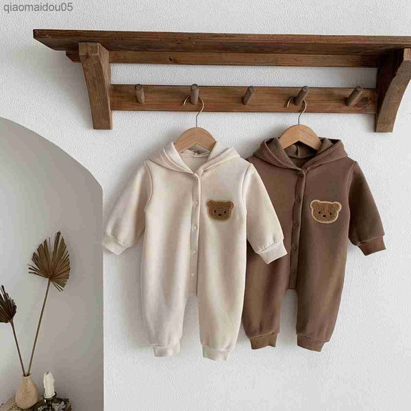 

2023 fashion baby jumpsuit thickened autumn and winter fleece bear rompers newborn plus velvet romper infant baby onesie l230712, Blue