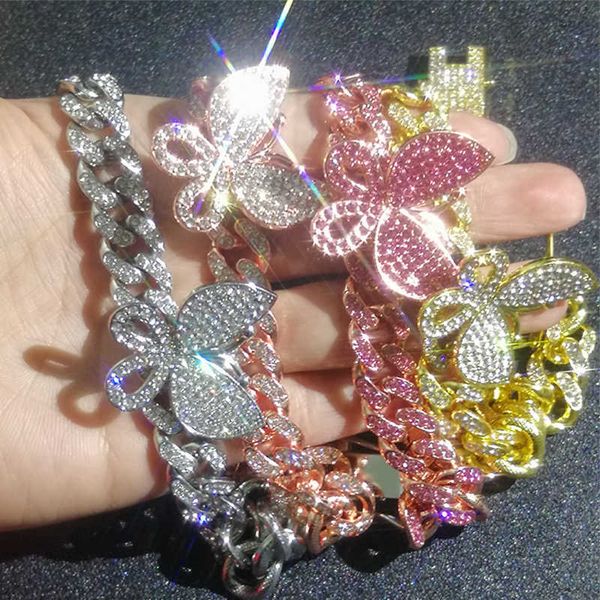 

12mm full diamond hip hop trendy punk alloy accessories 25cm long butterfly studded anklet, Red;blue