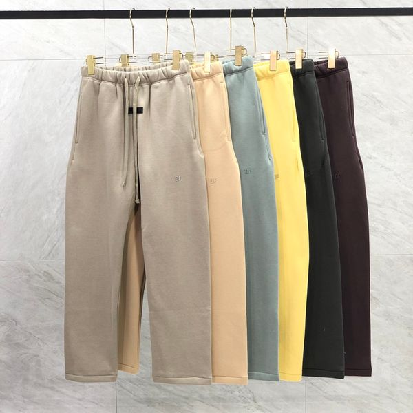 

23fw winter usa fleece pants trousers casual streetwear 3d silicone logo drawstring sweatpants men skateboard warm keeping wide legs joggers, Black;brown