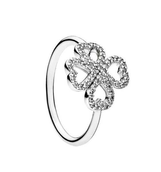 

lucky clover wedding rings original box for 925 sterling silver cz diamond women girls gift jewelry ring sets2159257, Slivery;golden