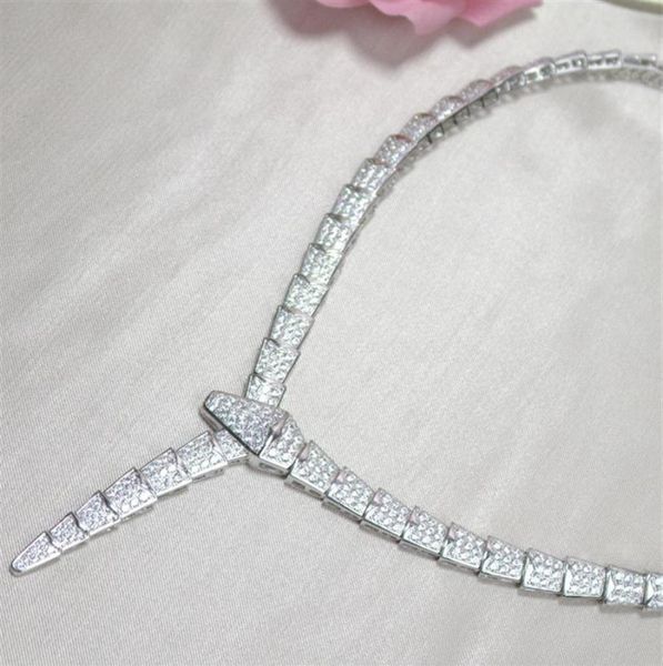 

fashion leisur chokers lady women brass 18k gold plated setting full diamond snake shape wide chain dinner necklaces snake skeleto5952804, Golden;silver