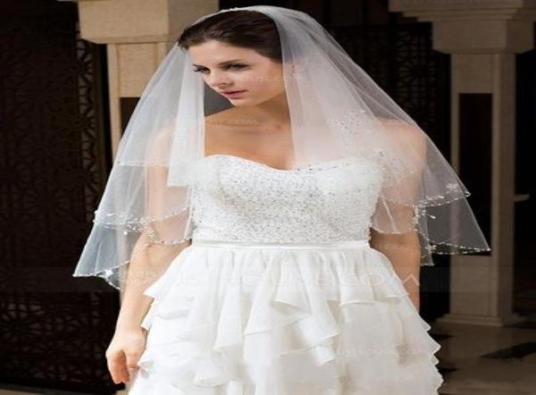 

two layers elbow length beaded edge wedding veil new style velo de novia simple and romantic weddin7664854, Black
