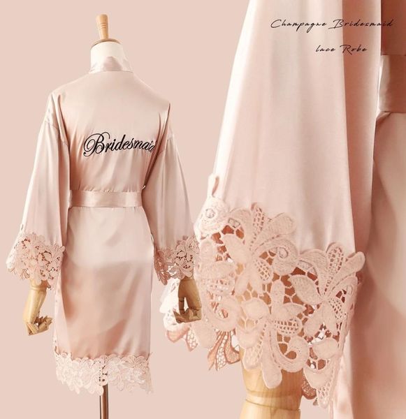 

lace sleepwear bridebridemaid wedding robe gown solid embroidery kimono bathrobe women casual home night dress7427544, White