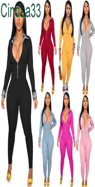 

women jumpsuits designer slim personalized one piece pants color matching onesies ladies rompers 7 colours6271572, Black;white