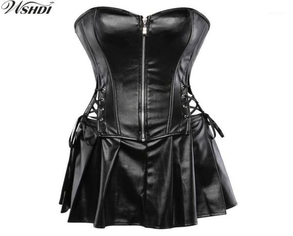 

black faux leather corset dress overbust boned basque mini skirt lingerie bodyshaper slimsuit nightwear s6xl plus size12525739, Black;white