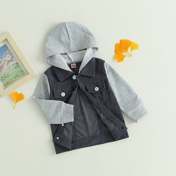 

jackets children girls boys corduroy hooded jacket coat casual long sleeve button down lapel hoodie baby outwear for winter fall 230728, Blue;gray