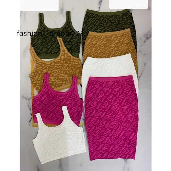 

women's t-shirt women dress designer sleeveless two-piece dress suspender sleeveless vest skirt alphabet jacquard bust group suit slim, White
