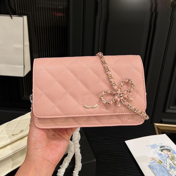 

23s caviar leather woman designer woc flap bag with bow design matelasse chain gold metal hardware lovely crossbody shoulder handbag luxury