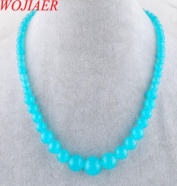 

wojiaer fashion sky blue jades gem stone necklace 614mm graduated round beads women 175 inches strand jewelry f30122986831, Silver