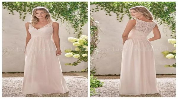 

2019 vneck lace aline chiffon bridesmaids dresses simple spring vestidos de bridesmaid party gowns honor of maid forma5300070, White;pink