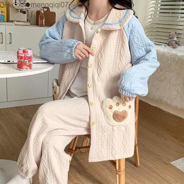

maternity dresses 3-piece autumn winter thick warm maternity care pajama set breastfeeding pajamas z230728, White