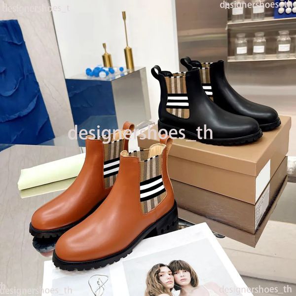 

ankle boot designer boot martin desert women classical striped brown shoes fashion winter leather boots coarse heel women shoes, Black