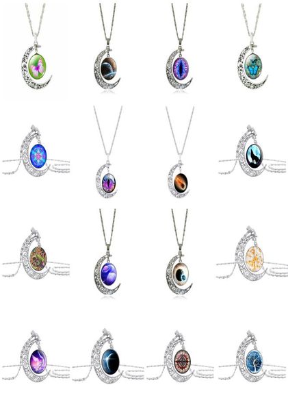 

women039s fashion assorted hollow carved moon gemstone pendant jewelry necklaces for party giftswith chain9421984, Silver