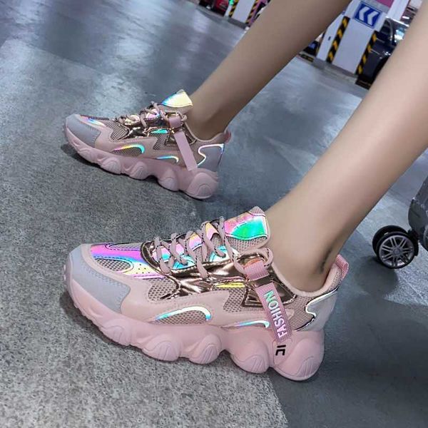 

dress shoes autumn women casual sneaker running shoes breathable mesh shoes outdoor platform sports walking shoes med heel bling tenis 40, Black