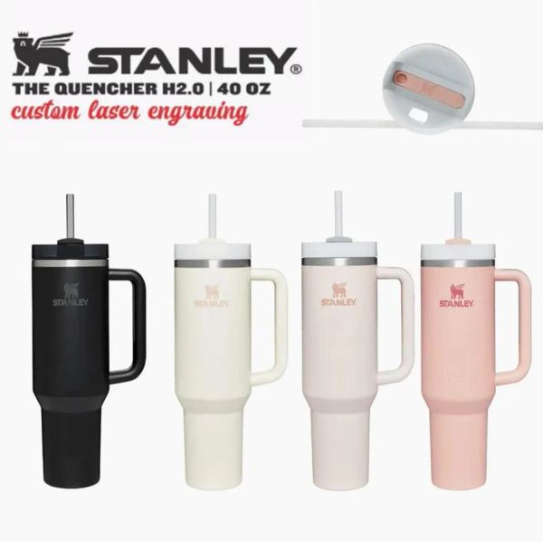 

cream dune stanley quencher h2.0 40oz tumblers cups with handle insulated car mugs logo on lids same color logo cups color stainless steel c
