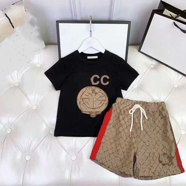 

designer child luxury 2022ss clothe sets childrens kids short sleeve t-shirt + print shorts set suit brand boys clothing cotton tees size bl, White