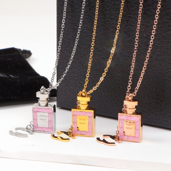 

brand perfume bottle necklace diamond classic designer jewelry for women rose gold and white gold pendant 316l titanium steel luxury chain p, Golden;silver