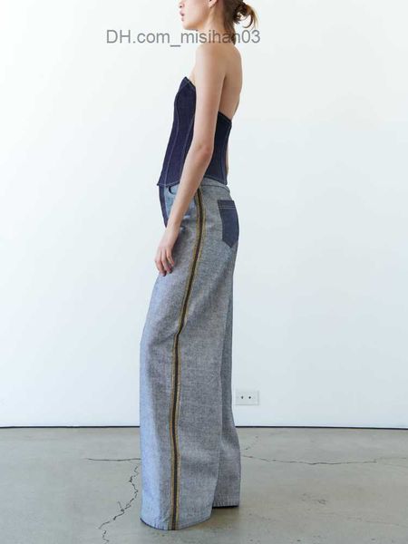 

women's jeans zbza women's summer new inner and outer high waist jeans casual reverse design wide leg loose high waist jeans z2307, Blue