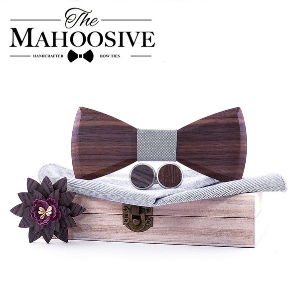 

neck ties wooden bow tie handkerchief set men with cufflinks lapel flowers floral design wood box fashion novelty men ties 230728, Blue;purple
