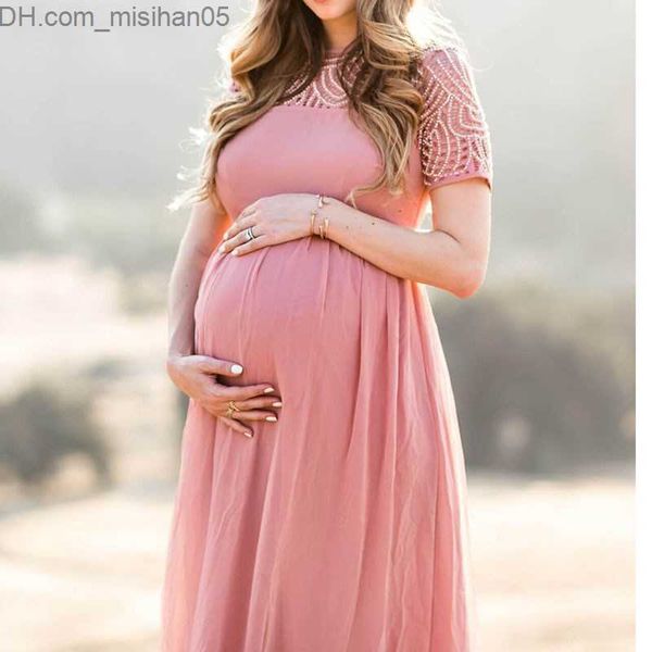 

maternity dresses short sleeve lace chiffon maternity dresses for poshoot pregnant women maxi gown dress pregnancy baby shower pography prop, White