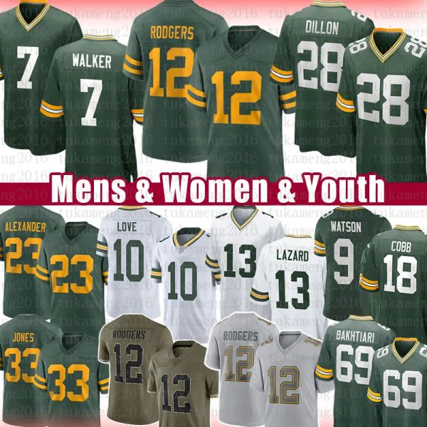 

aaron rodgers jones football jersey romeo doubs aj dillon jaire alexander quay walker christian watson green bayes packer cobb david bakhtia, Black;red
