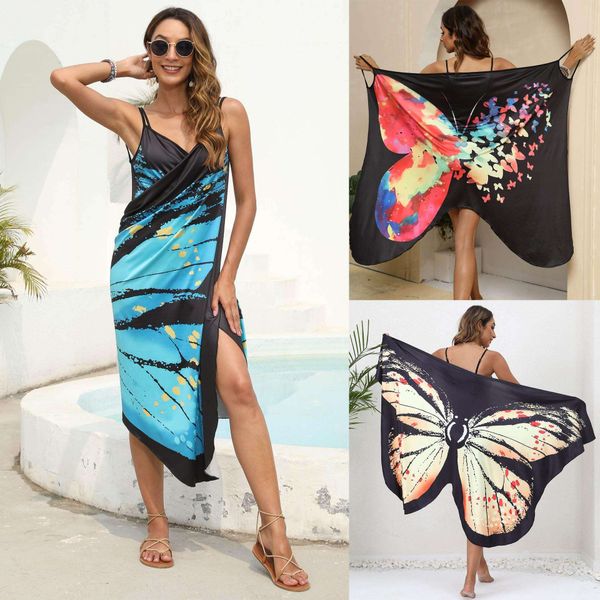 

one piece irregular bikini beach blouse womens butterfly dress, Black;gray