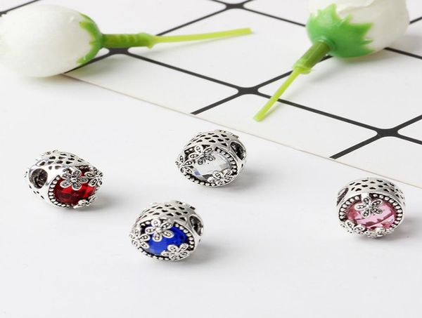 

4 color cz flower alloy charm bead fashion women jewelry stunning european style for pandora bracelet8426602, Black