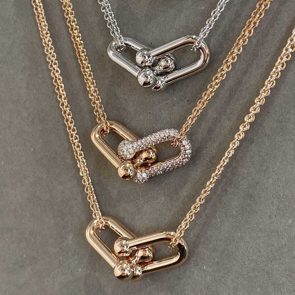 

fashion 925 sterling silver tiffay horseshoe clasp u-shaped cross necklace female korean version diamond interlocking clavicle chain pendant