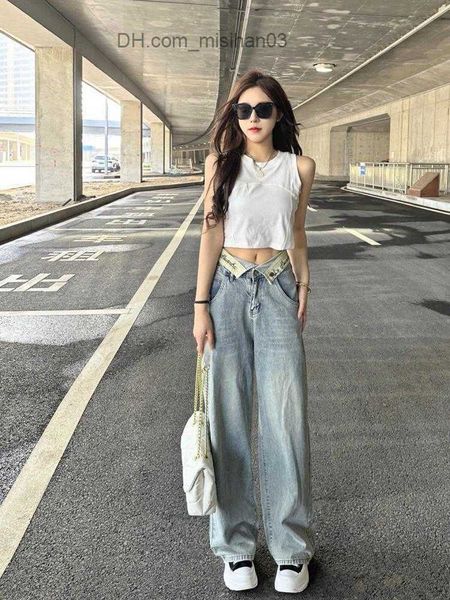 

women's jeans high waisted wide leg pants trend spring/summer loose fitting straight jeans for women y2k street clothing casual denim p, Blue
