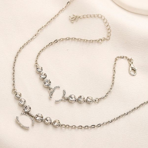 

luxury designer brand letter bracelets necklace jewelry sets link chain fashion women crystal wristband cuff stainless steel bracelet jewelr, Silver