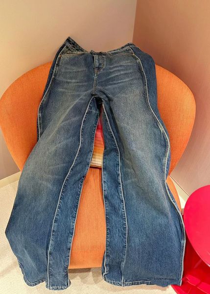

fashion luxury vintage streetwear loose wide leg denim pants women high waist wave design all-matched long jeans, Blue