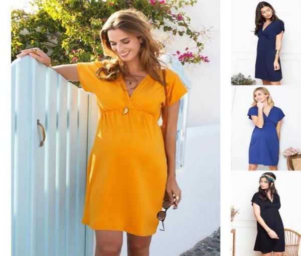 

2020 new breastfeeding clothes maternity dresses deep vneck short sleeve nursing dresses maternity gown pregnancy dress q060316757600, White