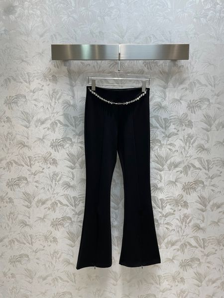 

fashion design chain belt high waist black flare pants women all-matched slim fit trousers, Black;white