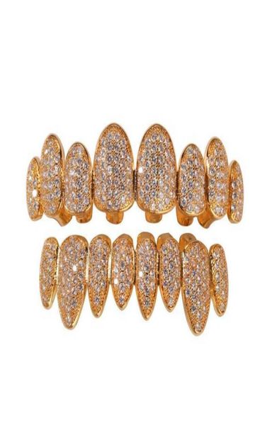 

iced out 14k gold grills crystal teeth bottom diamond grillz hip hop bling cubic zircon rapper body jewelry1635351, Black