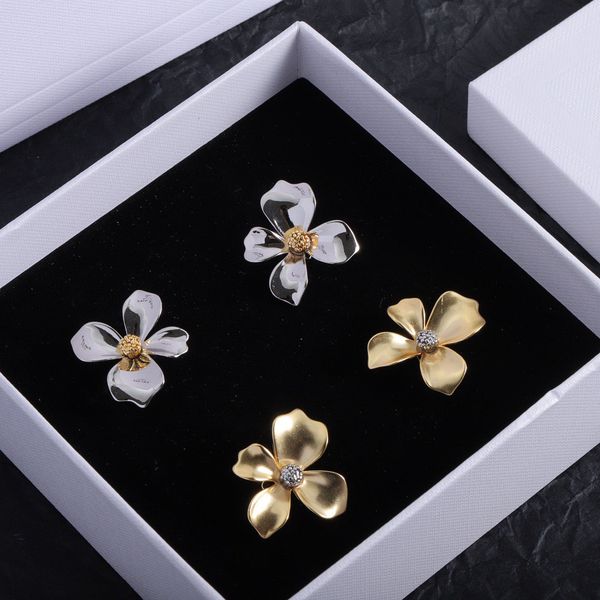 

925 silver needle matte metal blooming flowers flower stud, earring, exquisite simplicity super beautiful ladies must-have piece, valentine&, Golden;silver