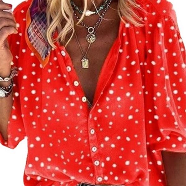 

shirts for women designer designer shirt womennew fashion loose casual seven-quarter sleeve floral print v-neck button-down shirt women butt, White