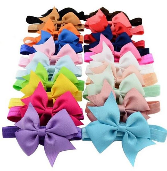 

50pcslot 3 inch baby girls hair bow grosgrain boutique hair ribbon bows kid hair accessories infant bow headband3617304, Slivery;white
