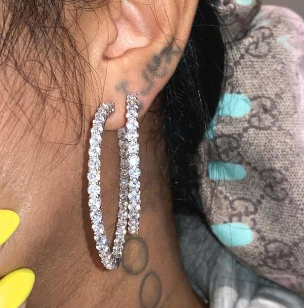 

2020 new big 55mm iced out cz round hoop earring for women fashion jewelry gold silver color cz hoop white stone women earring12918343, Golden;silver