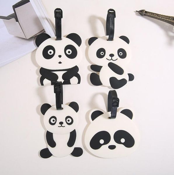 

dhl200pcs bag parts cute panda printing pvc travel luggage tag mix color, Black