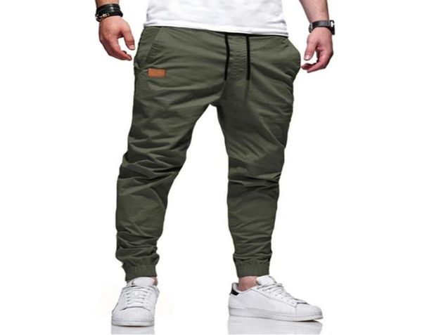

men039s pants men solid joggers drawstring pencil casual sports jogging cargo trousers bottoms fashion ropa de hombre clothing8994631, Black