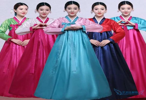 

2019 multicolor traditional korean hanbok dress female korean folk stage dance costume korea traditional costume7293307, Black;red