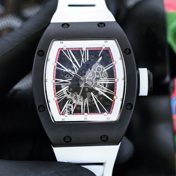 

5 styles mens skeleton luxury watch black case richa milles automatic mechanical eta watch rubber strap sapphire glass hollow out wristwatch, Slivery;brown