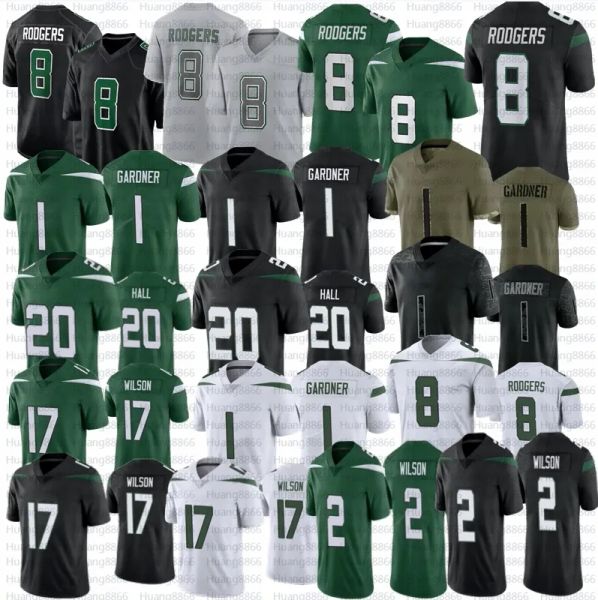 

ahmad sauce gardner 8 aaron rodgers football jersey garrett wilson jetes breece hall zach wilson jerseys, Black;red